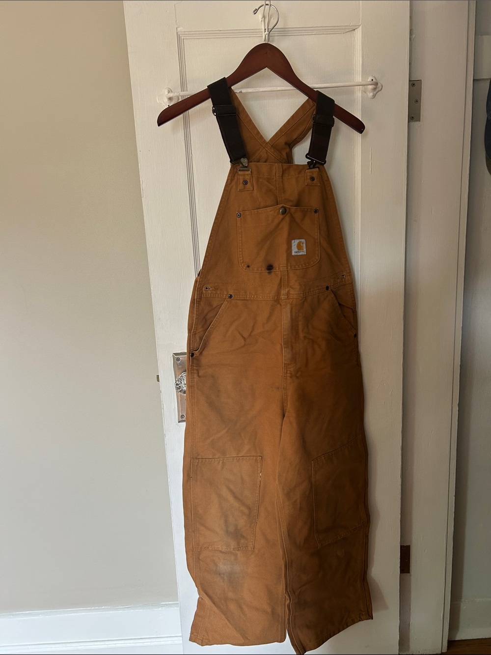 Carhartt Brown/Tan Duck Canvas Bib Overalls with Dark Straps